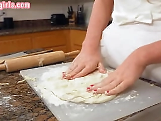 ts ginger goddess wanking solo in kitchen while baking