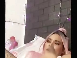 sexy shakira, the beautiful blonde shemale, jerks off in red lingerie