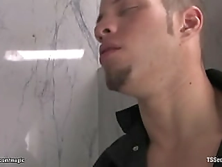 shemale fucks cleaning man in toilet