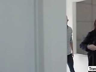 busty shemale babes get sprayed with jizz