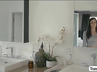 lascivious shemale fucks blonde girl in the poolside