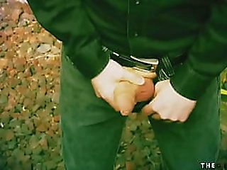 roundbooty black trans jerks cock while assfucked by guy