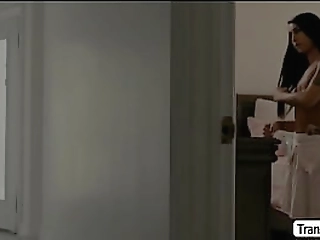 tbabe kneels and start sucking stepdads dick