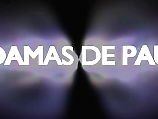 brunette ladyboy in white fishnet stockings pulls out a trimmed cock