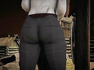 maid in uniform strokes her big cock and masturbates